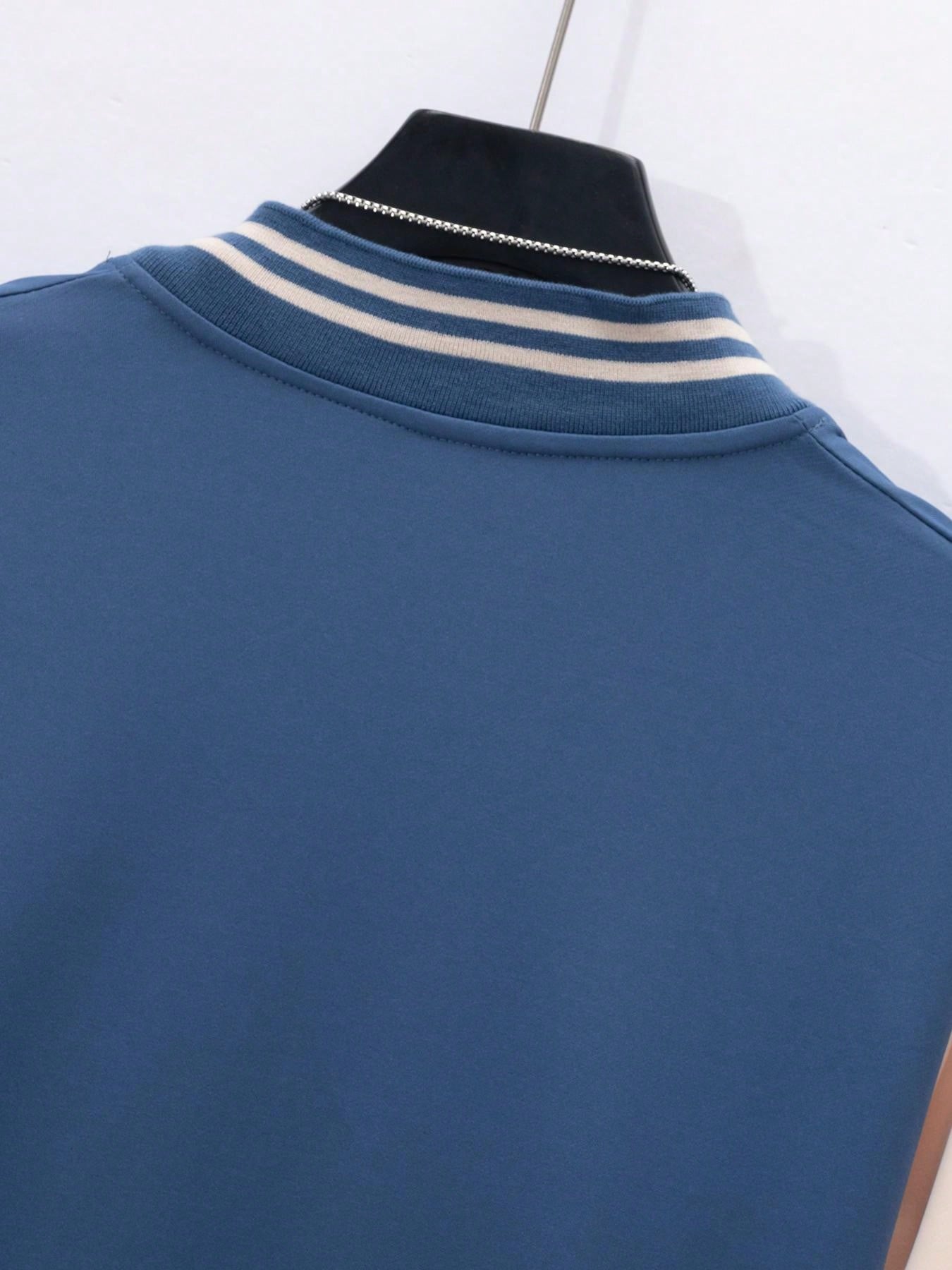1 set Homme veste de baseball monobloc décontractée à col et pantalon, blocs de couleurs, 2 pièces, d'épaisseur moyenne, convient pour les voyages et l'usage quotidien
