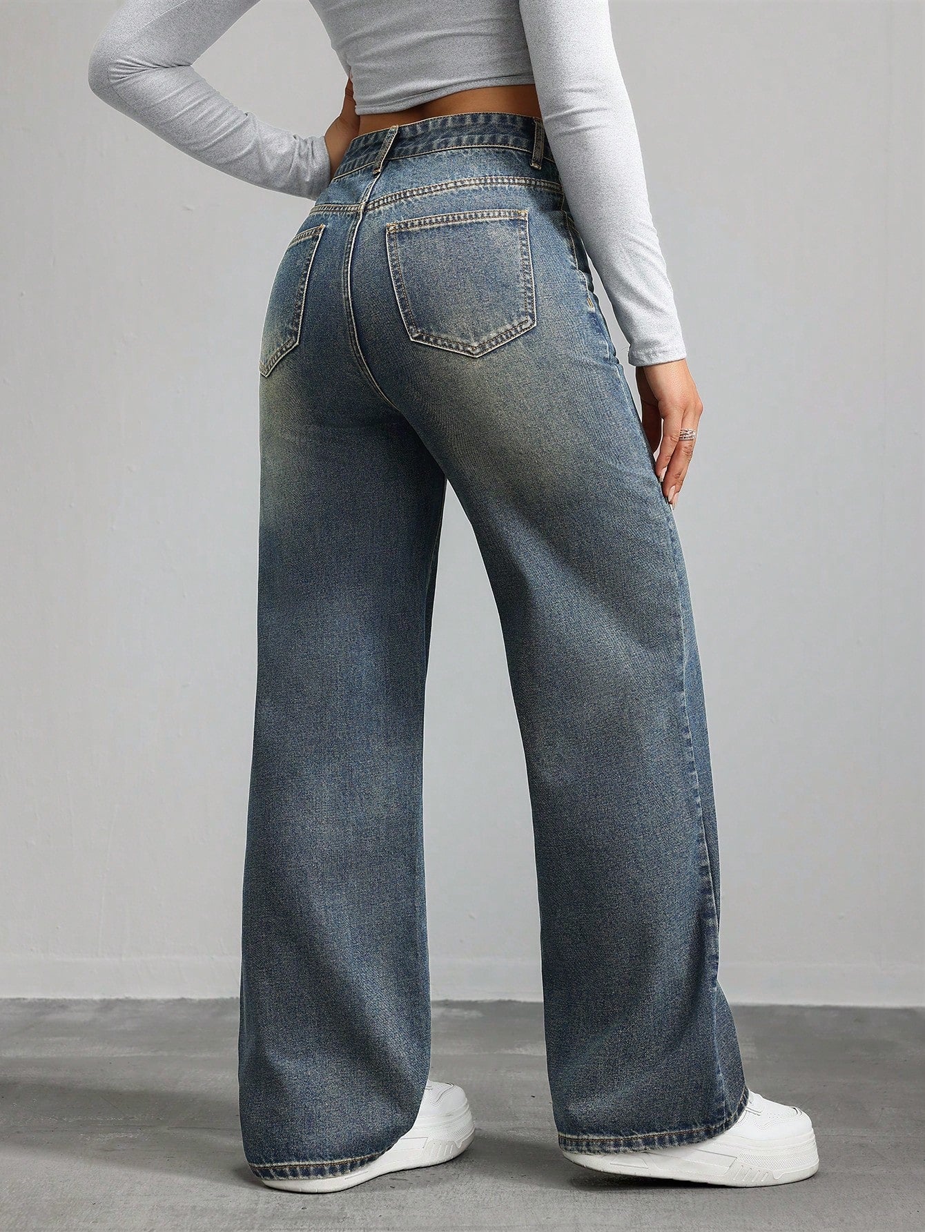 SHEIN x Lina SHEIN ICON Jeans droits taille mi-haute lavés décontractés de style rétro