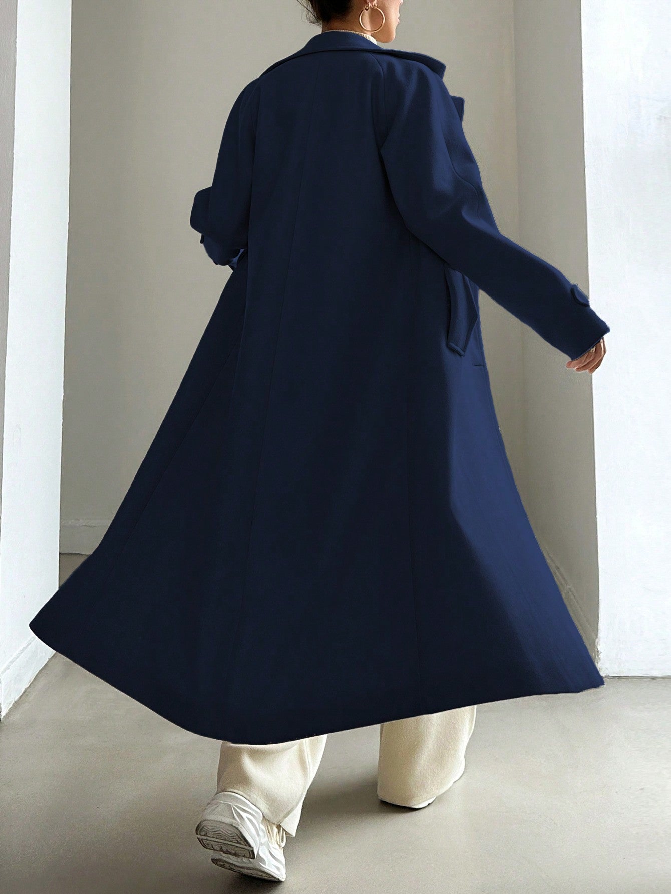 SHEIN Manteau En Laine Double Boutonnage Pour Femmes Couleur Unie Avec Col De Costume