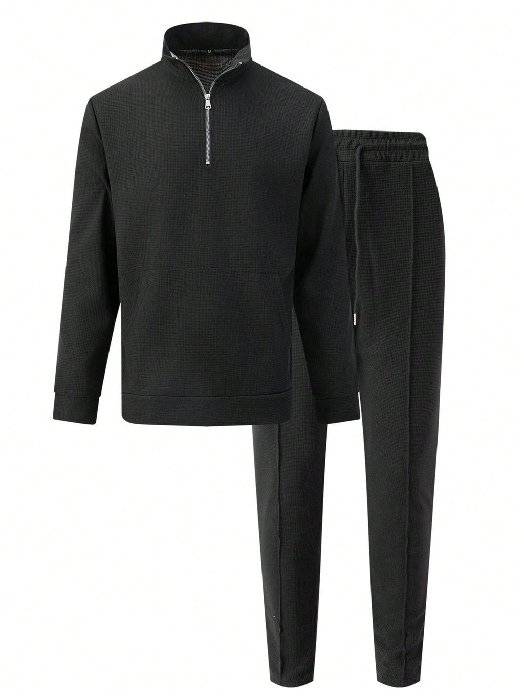 1 set Homme simple de survêtement 2 pièces, Top à col montant zippé manches longues + pantalon, de couleur unie, léger