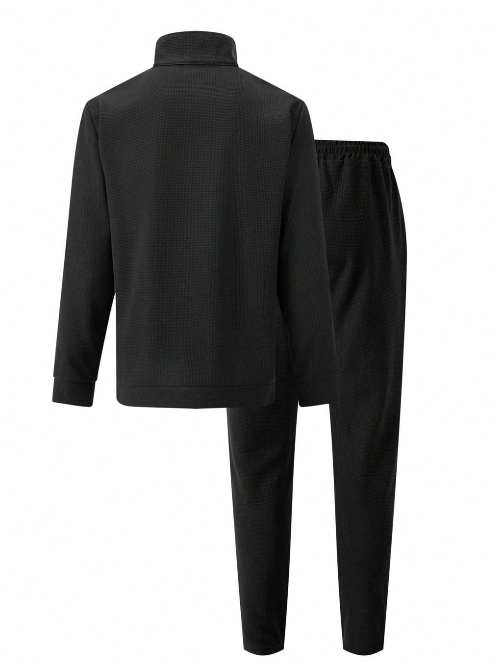 1 set Homme simple de survêtement 2 pièces, Top à col montant zippé manches longues + pantalon, de couleur unie, léger