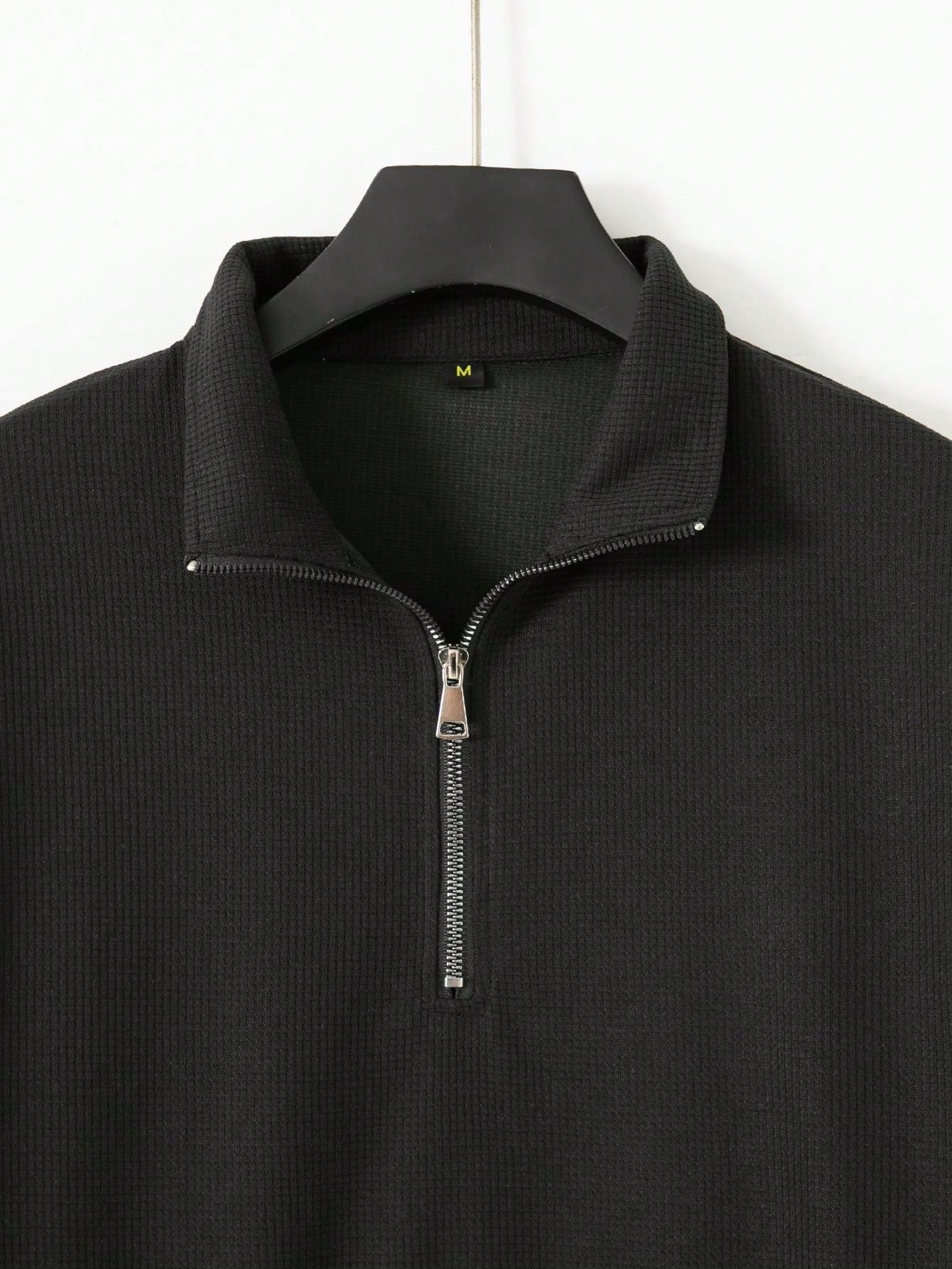 1 set Homme simple de survêtement 2 pièces, Top à col montant zippé manches longues + pantalon, de couleur unie, léger