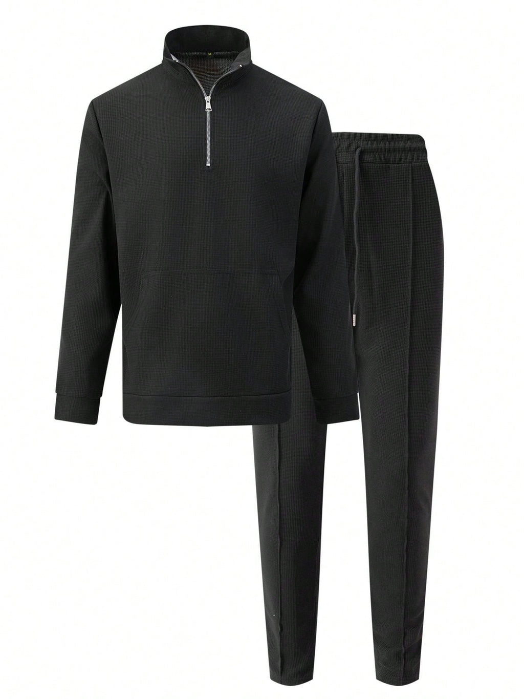 1 set Homme simple de survêtement 2 pièces, Top à col montant zippé manches longues + pantalon, de couleur unie, léger