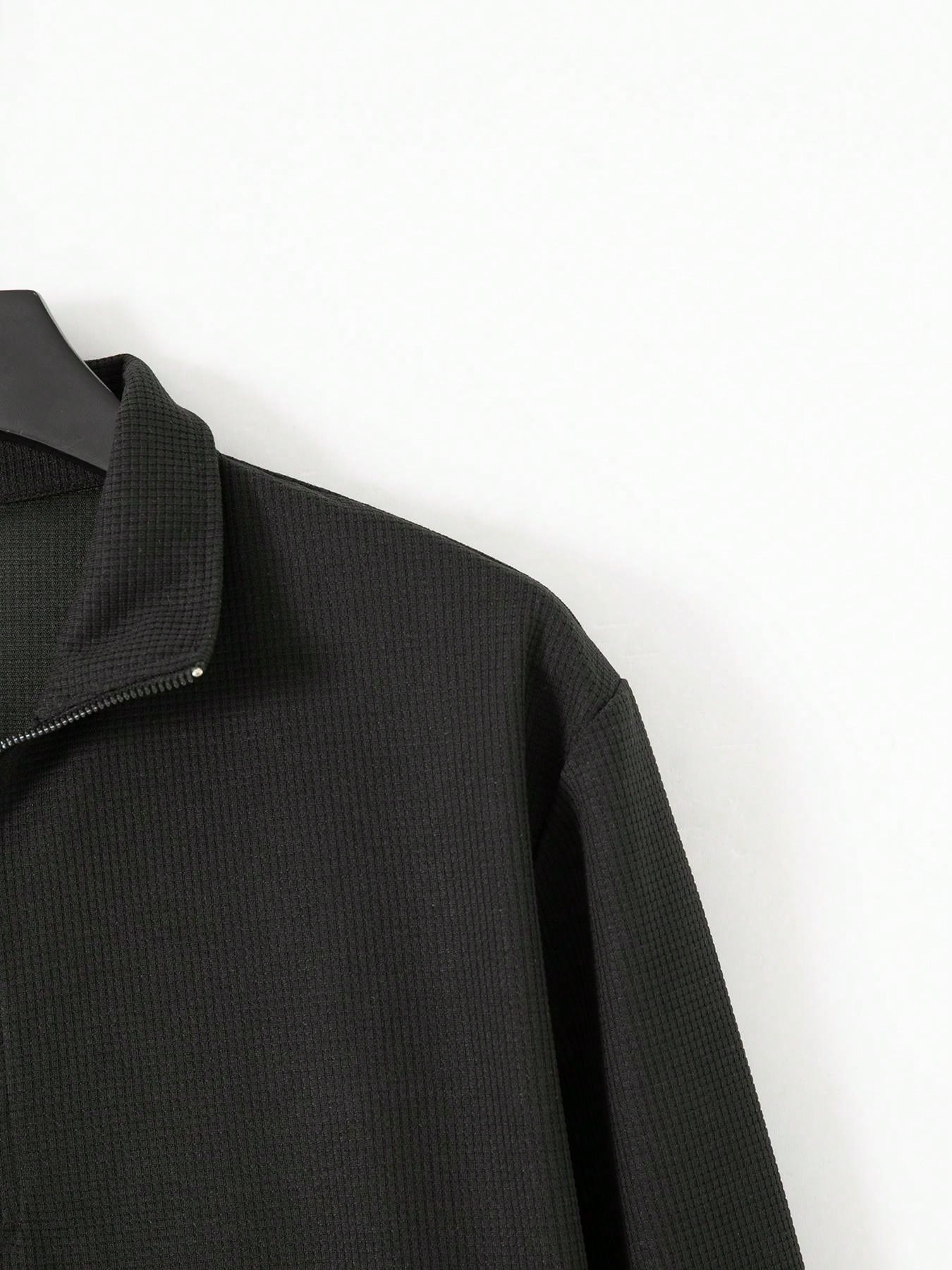 1 set Homme simple de survêtement 2 pièces, Top à col montant zippé manches longues + pantalon, de couleur unie, léger