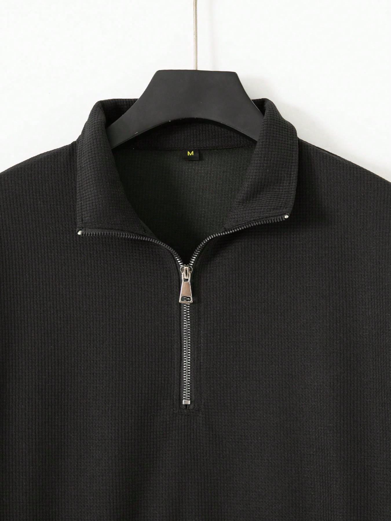 1 set Homme simple de survêtement 2 pièces, Top à col montant zippé manches longues + pantalon, de couleur unie, léger