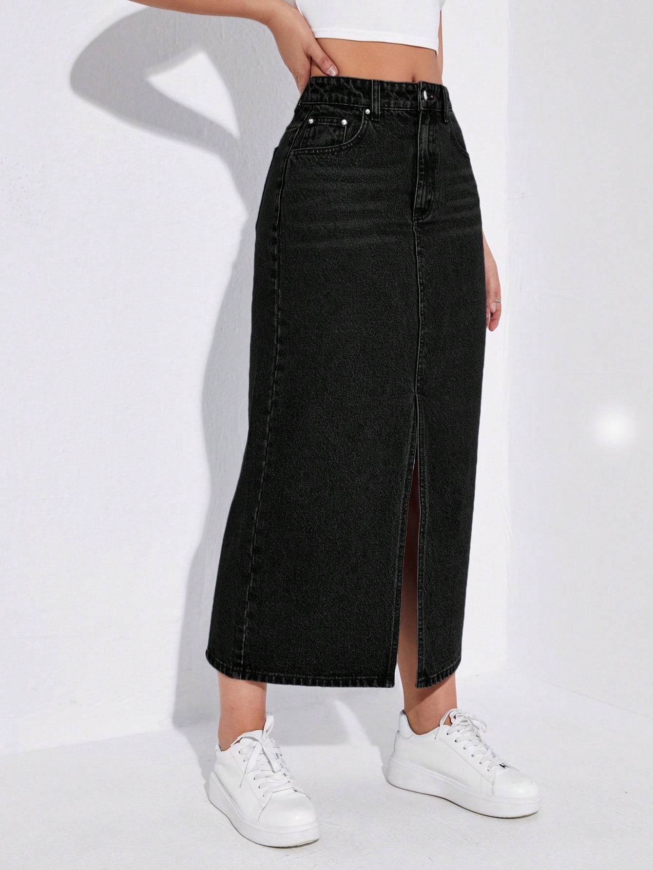 SHEIN EZwear Jupe en jean taille haute fendu