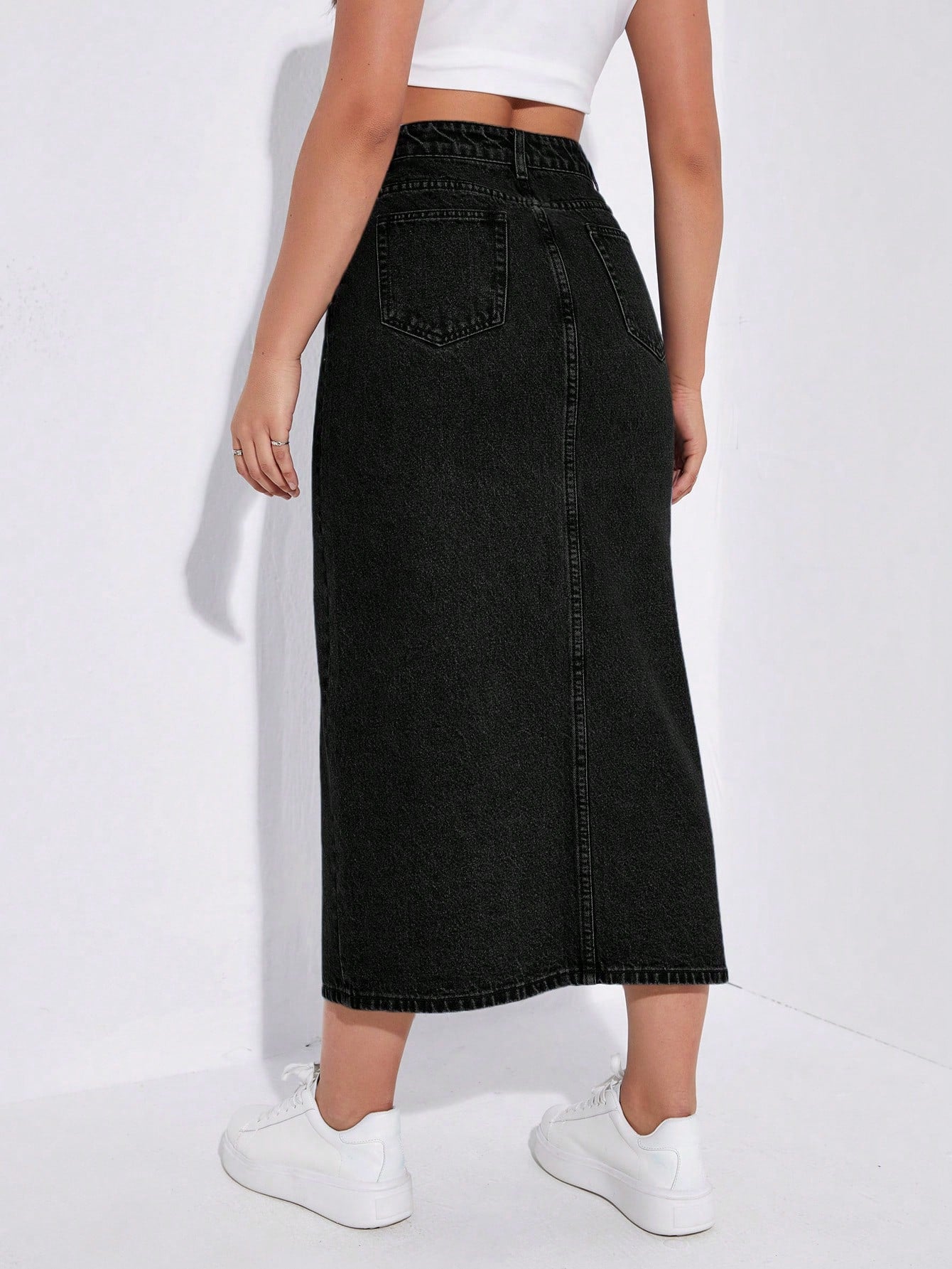 SHEIN EZwear Jupe en jean taille haute fendu
