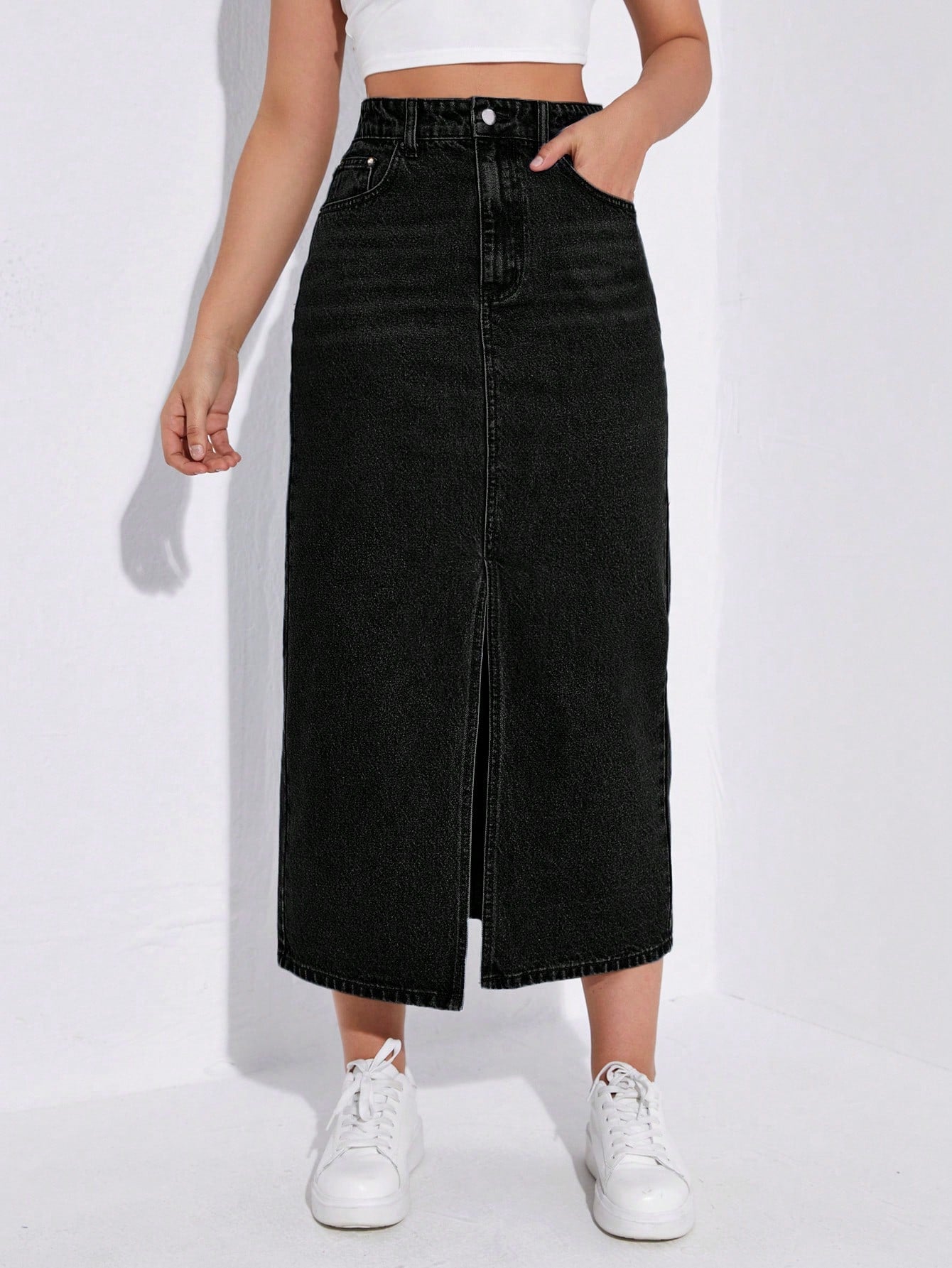 SHEIN EZwear Jupe en jean taille haute fendu