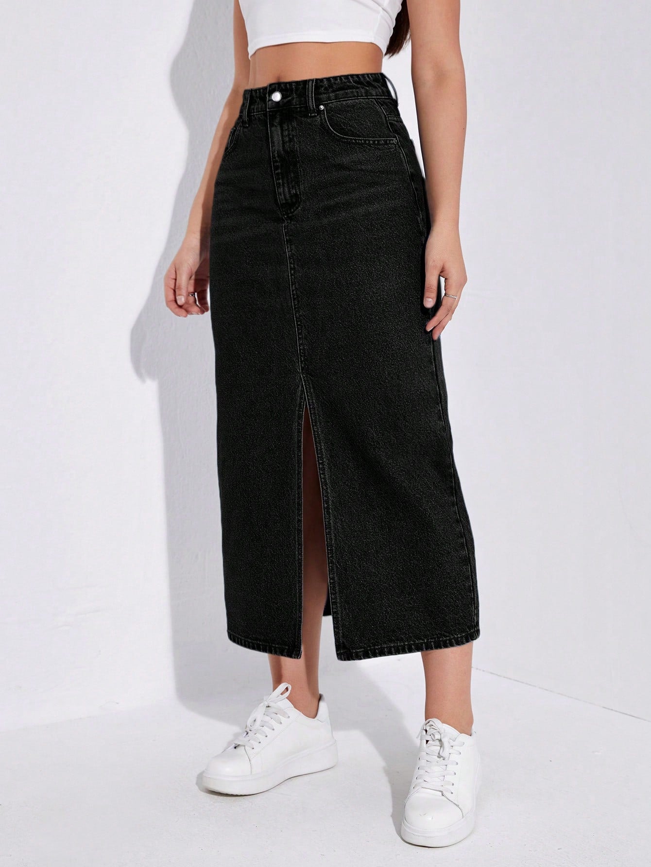 SHEIN EZwear Jupe en jean taille haute fendu