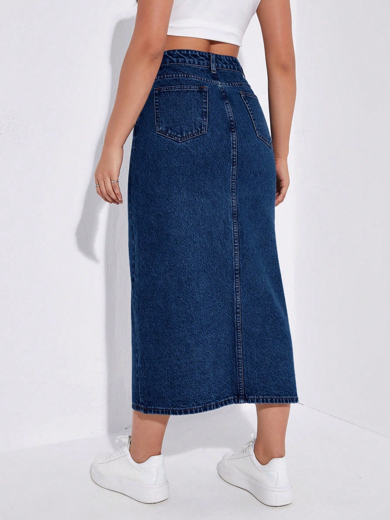SHEIN EZwear Jupe en jean taille haute fendu