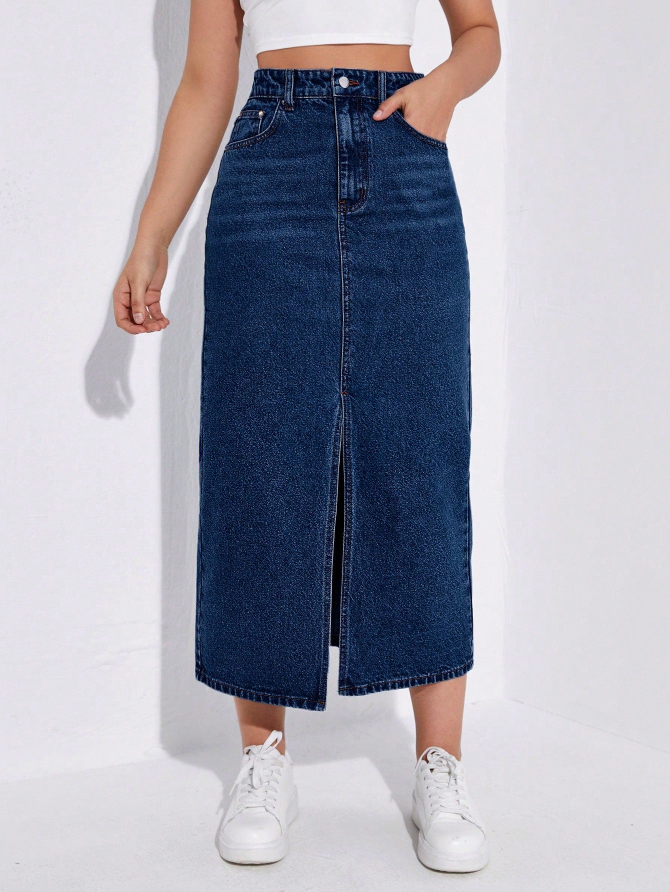 SHEIN EZwear Jupe en jean taille haute fendu