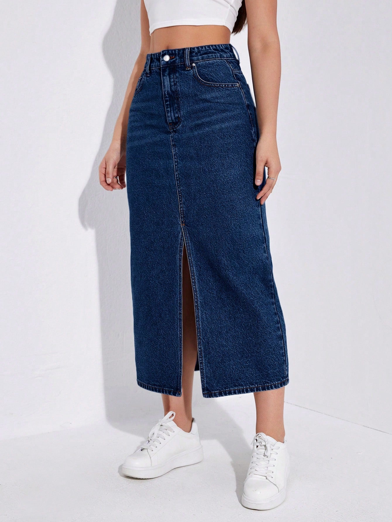 SHEIN EZwear Jupe en jean taille haute fendu