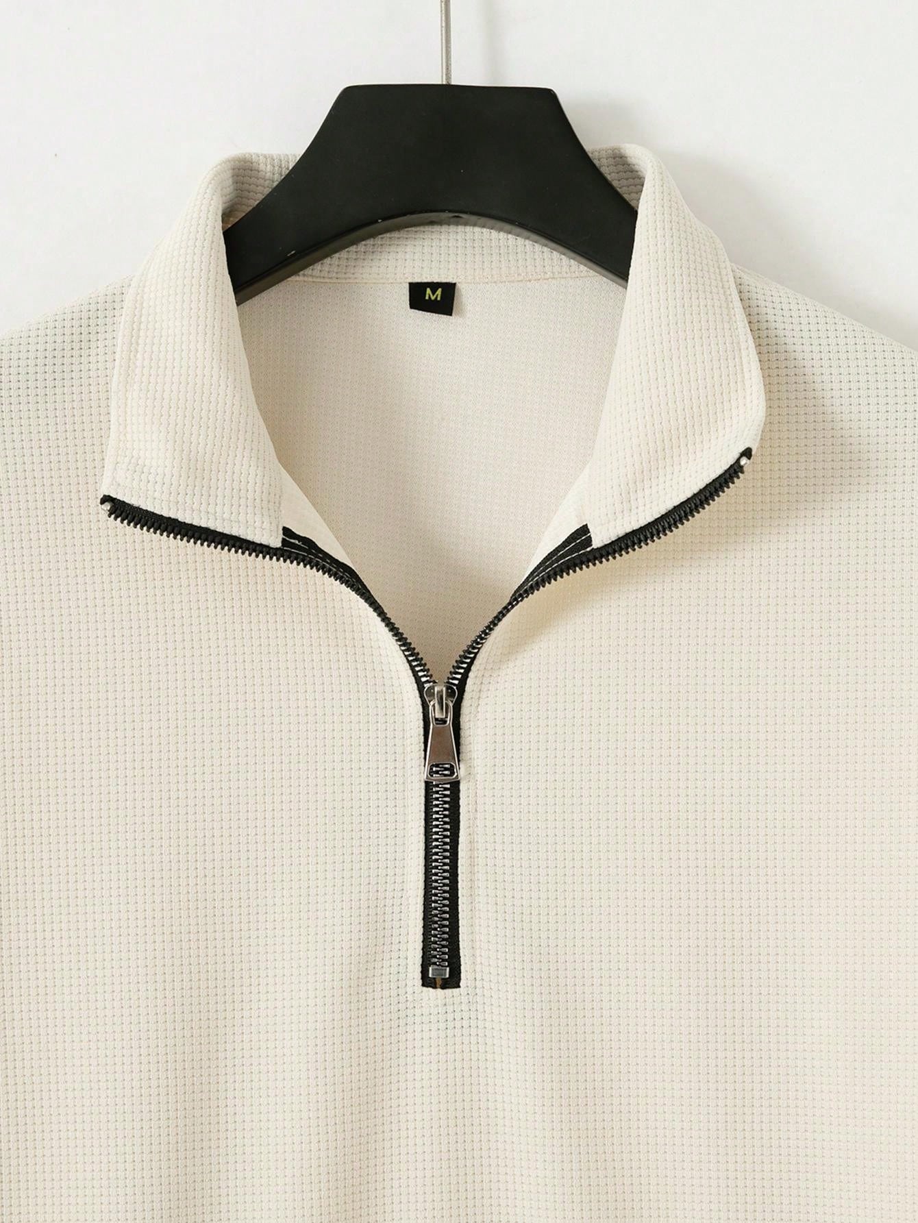 1 set Homme simple de survêtement 2 pièces, Top à col montant zippé manches longues + pantalon, de couleur unie, léger