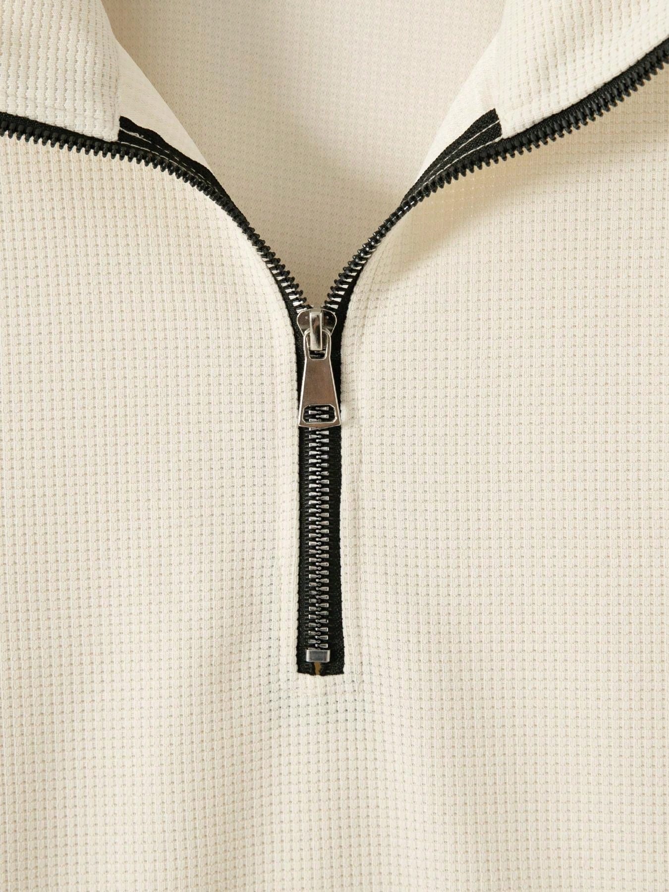 1 set Homme simple de survêtement 2 pièces, Top à col montant zippé manches longues + pantalon, de couleur unie, léger