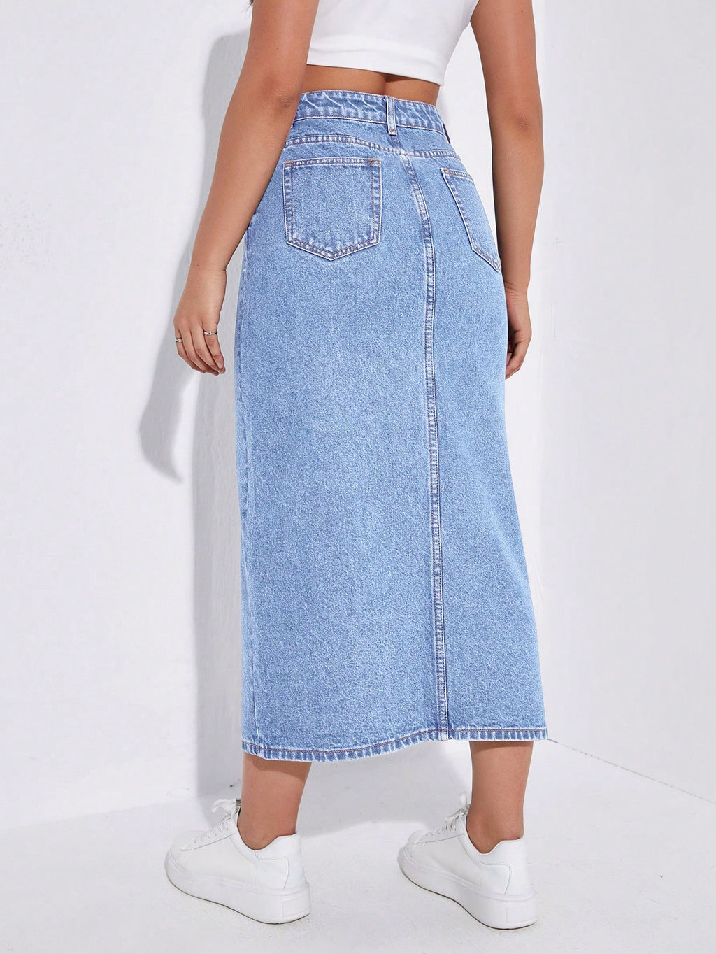 SHEIN EZwear Jupe en jean taille haute fendu