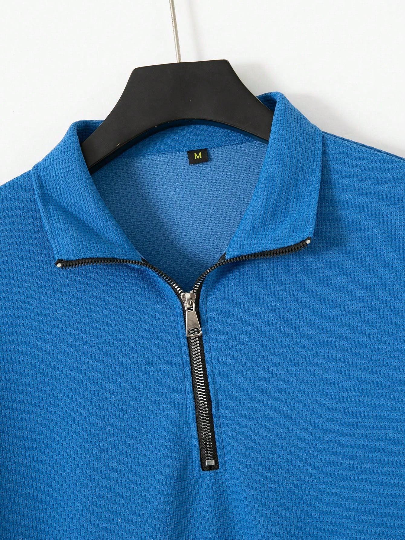1 set Homme simple de survêtement 2 pièces, Top à col montant zippé manches longues + pantalon, de couleur unie, léger