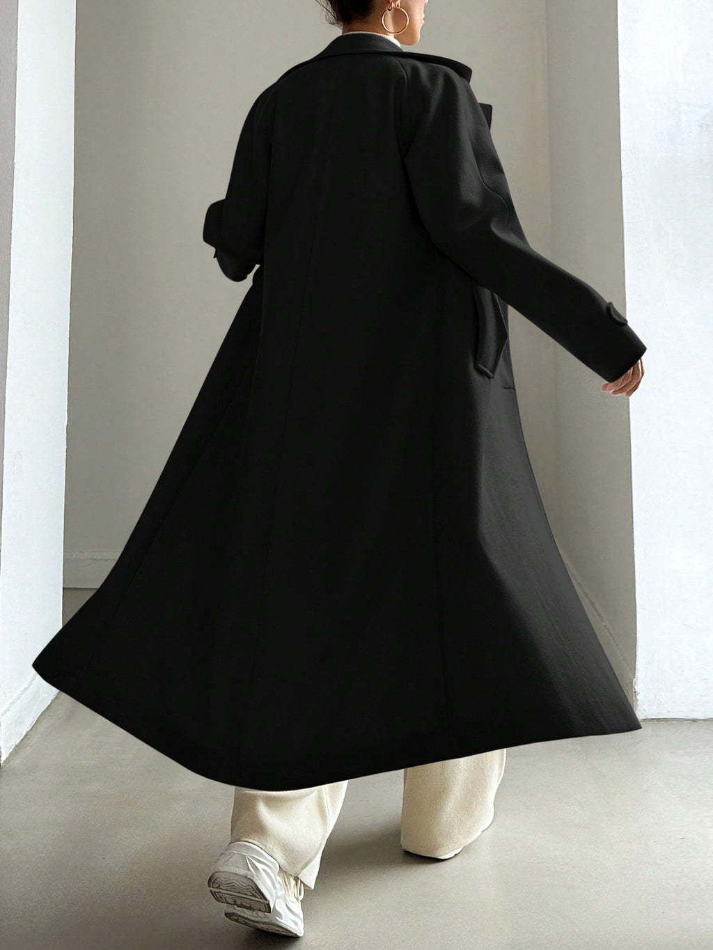 SHEIN Manteau En Laine Double Boutonnage Pour Femmes Couleur Unie Avec Col De Costume