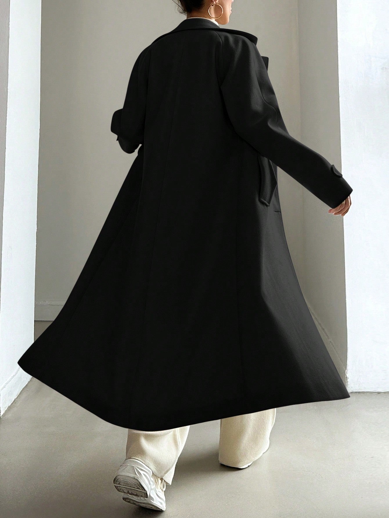 SHEIN Manteau En Laine Double Boutonnage Pour Femmes Couleur Unie Avec Col De Costume