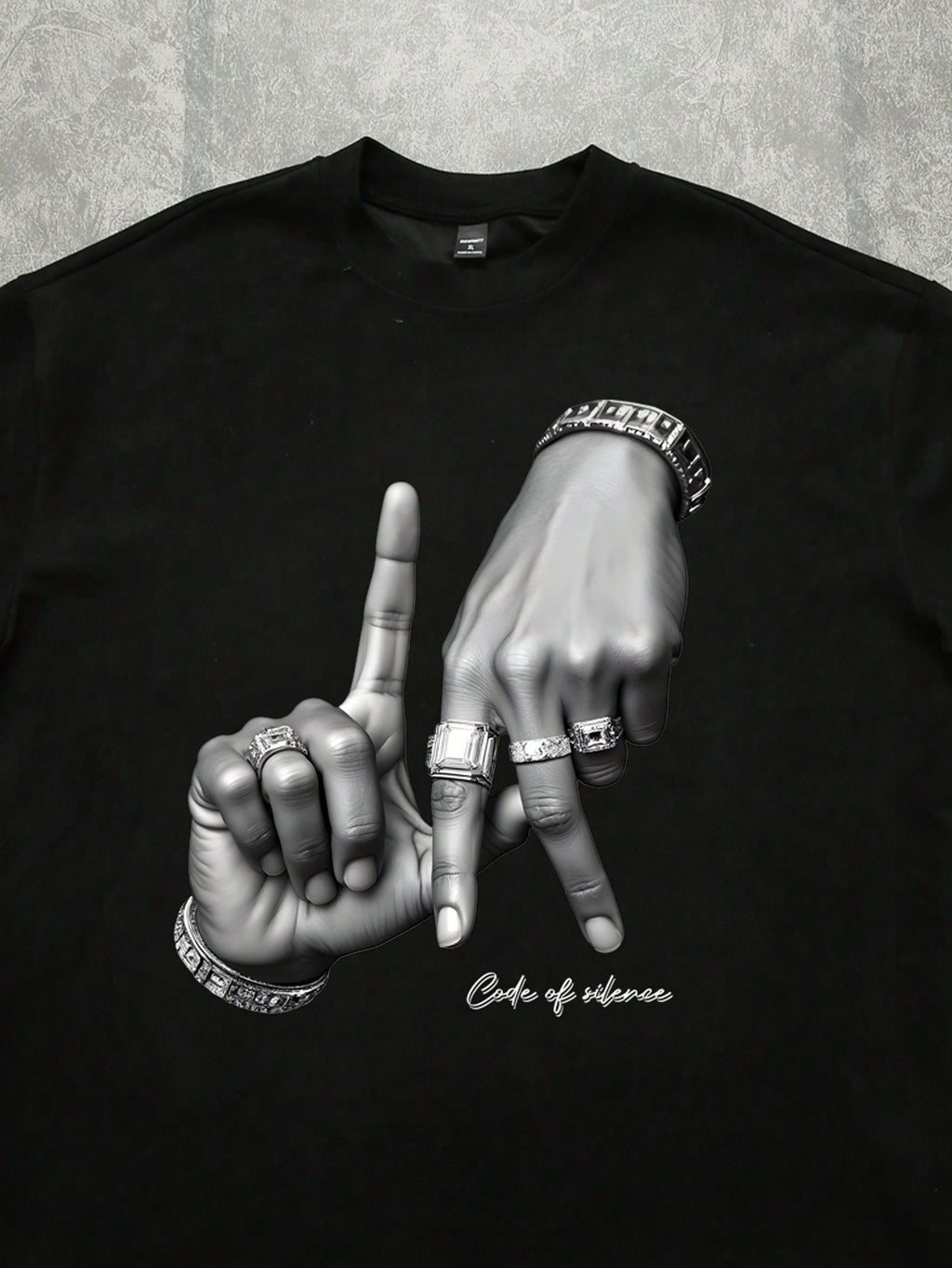 T-shirt noir imprimé de geste de la main pour hommes