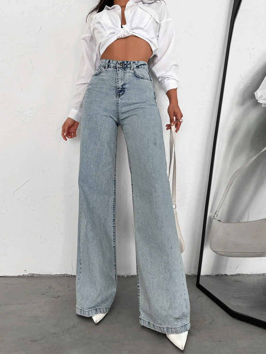 SHEIN Tall Jean grande taille à jambe large et ourlet long, 100% coton