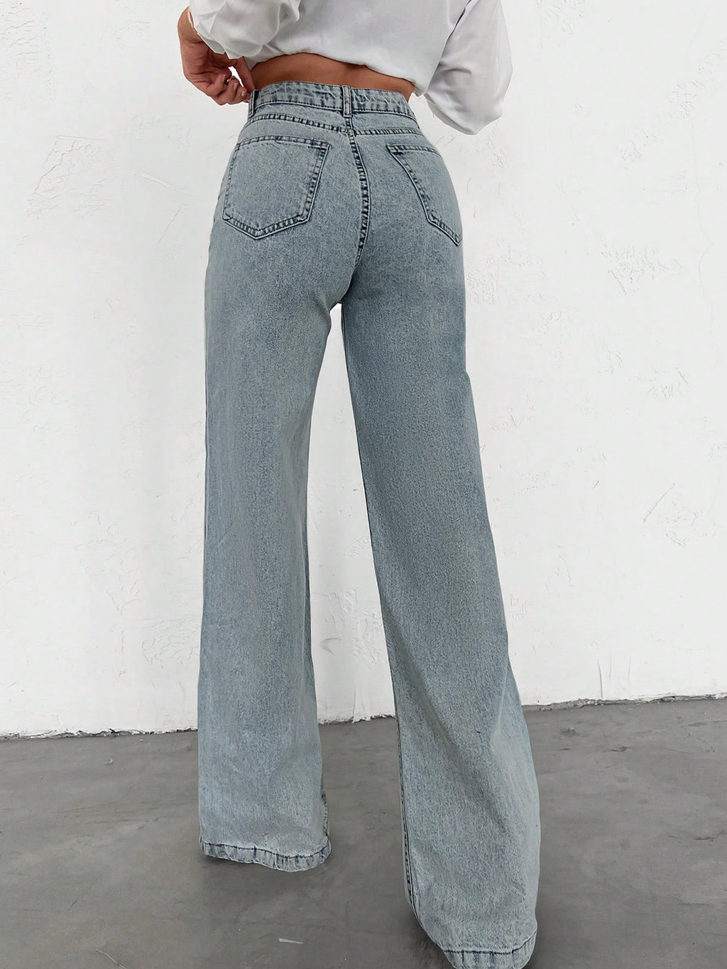 SHEIN Tall Jean grande taille à jambe large et ourlet long, 100% coton