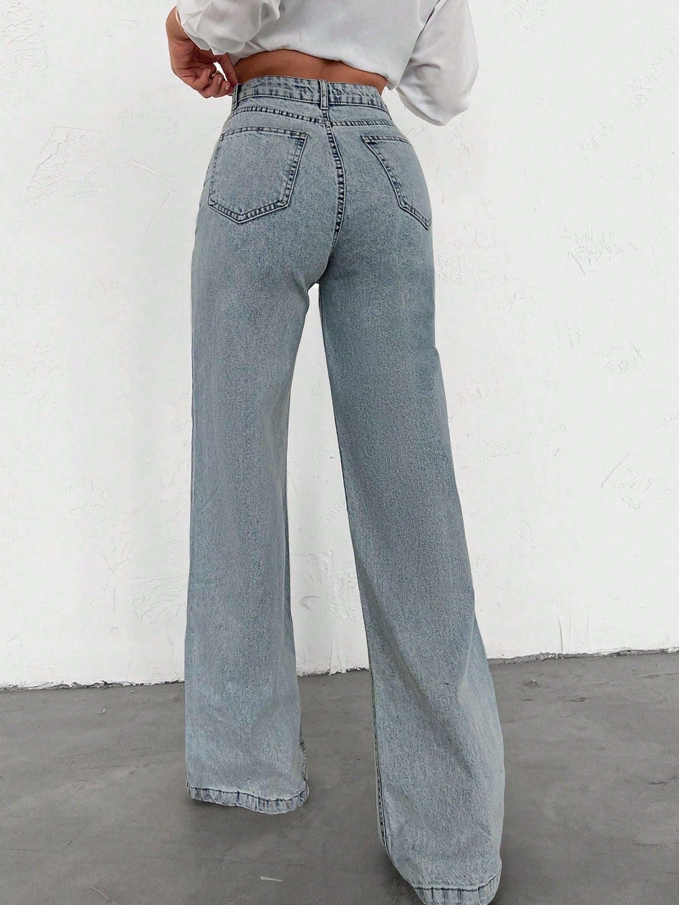 SHEIN Tall Jean grande taille à jambe large et ourlet long, 100% coton