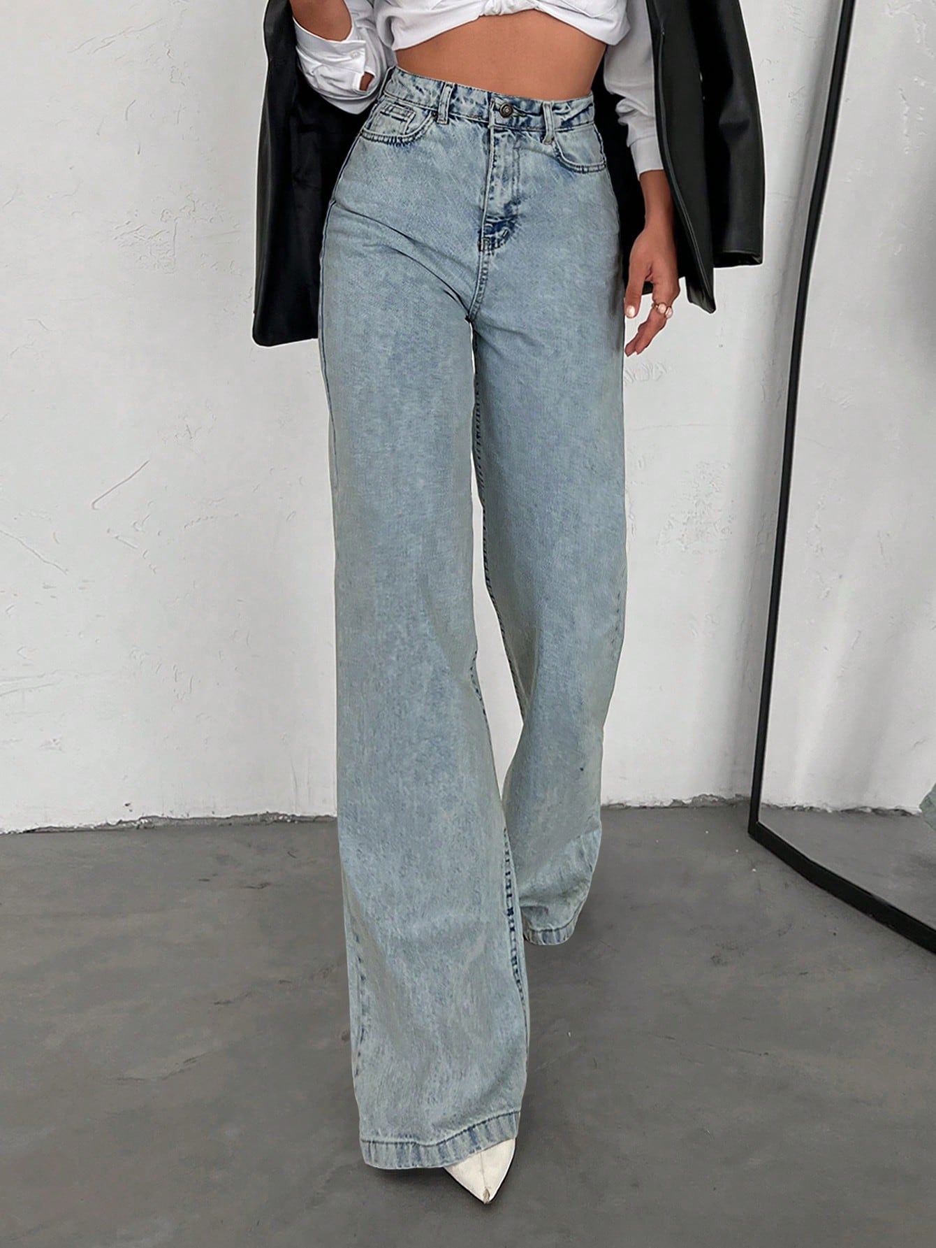 SHEIN Tall Jean grande taille à jambe large et ourlet long, 100% coton