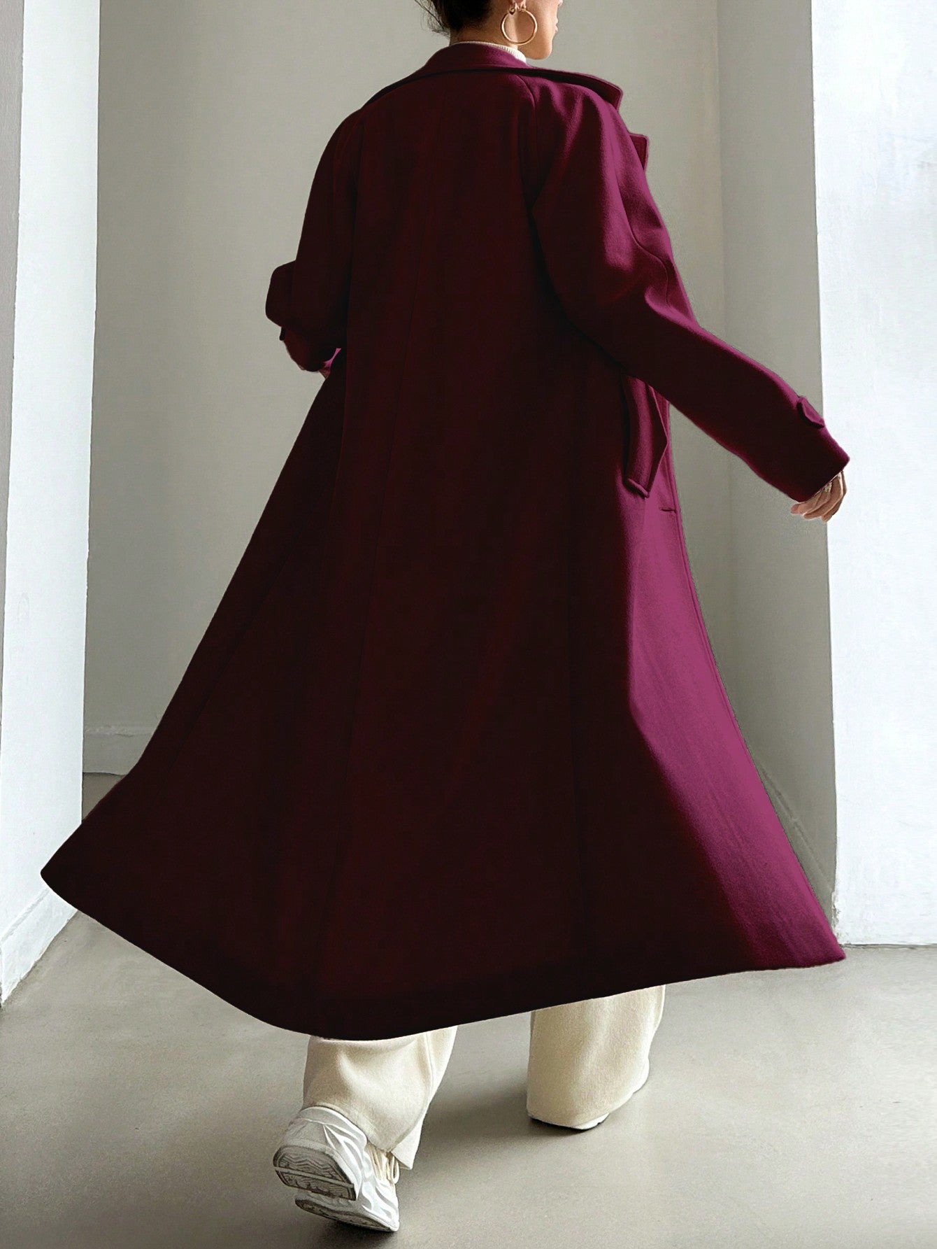 SHEIN Manteau En Laine Double Boutonnage Pour Femmes Couleur Unie Avec Col De Costume