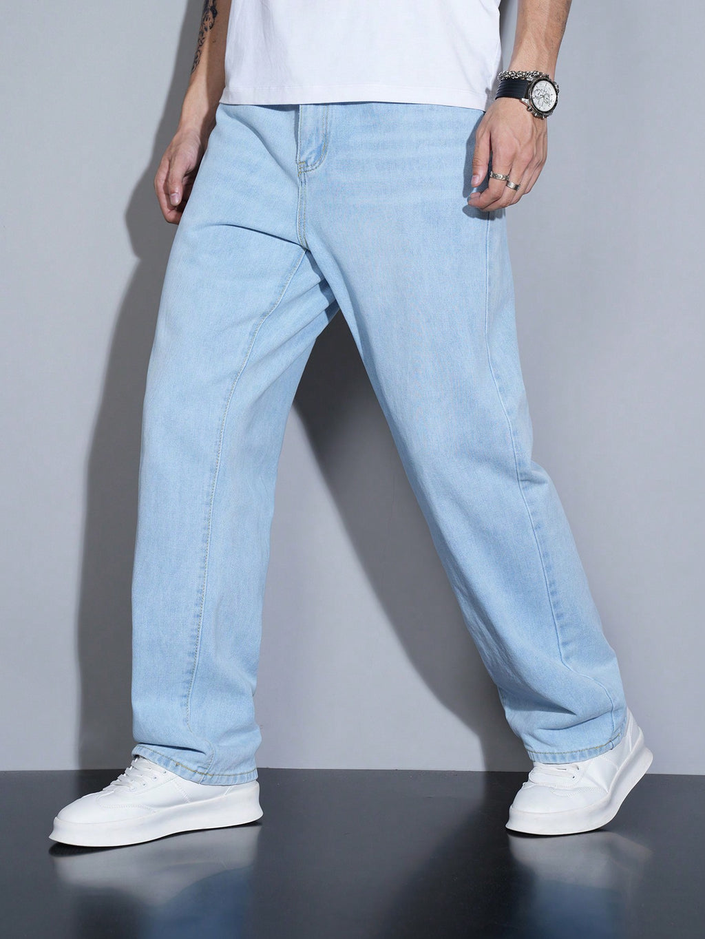 Manfinity Homme Jeans en denim casual à coupe droite et ample avec plusieurs poches pour hommes