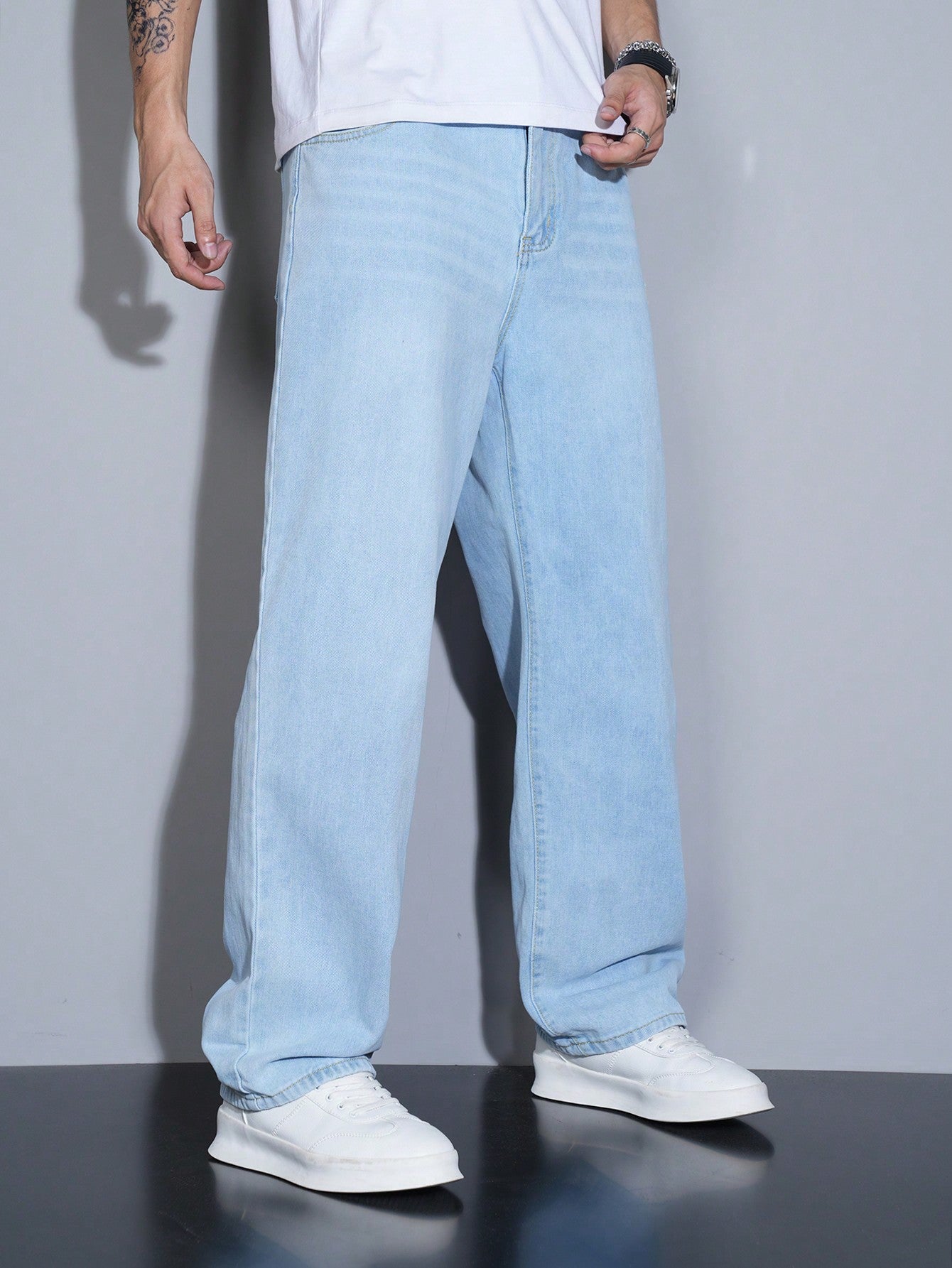 Manfinity Homme Jeans en denim casual à coupe droite et ample avec plusieurs poches pour hommes