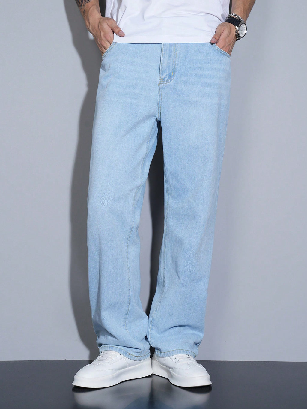 Manfinity Homme Jeans en denim casual à coupe droite et ample avec plusieurs poches pour hommes