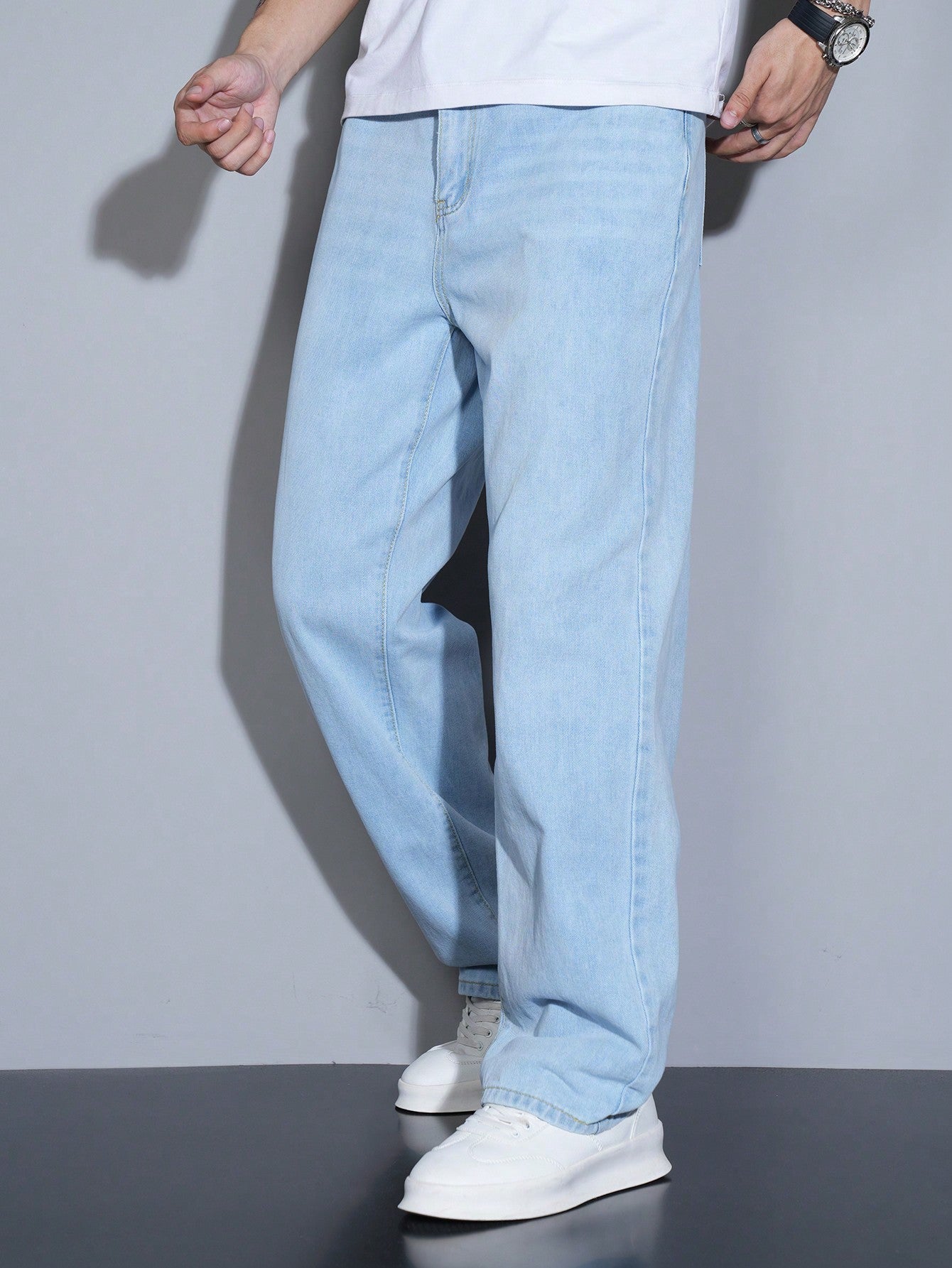 Manfinity Homme Jeans en denim casual à coupe droite et ample avec plusieurs poches pour hommes