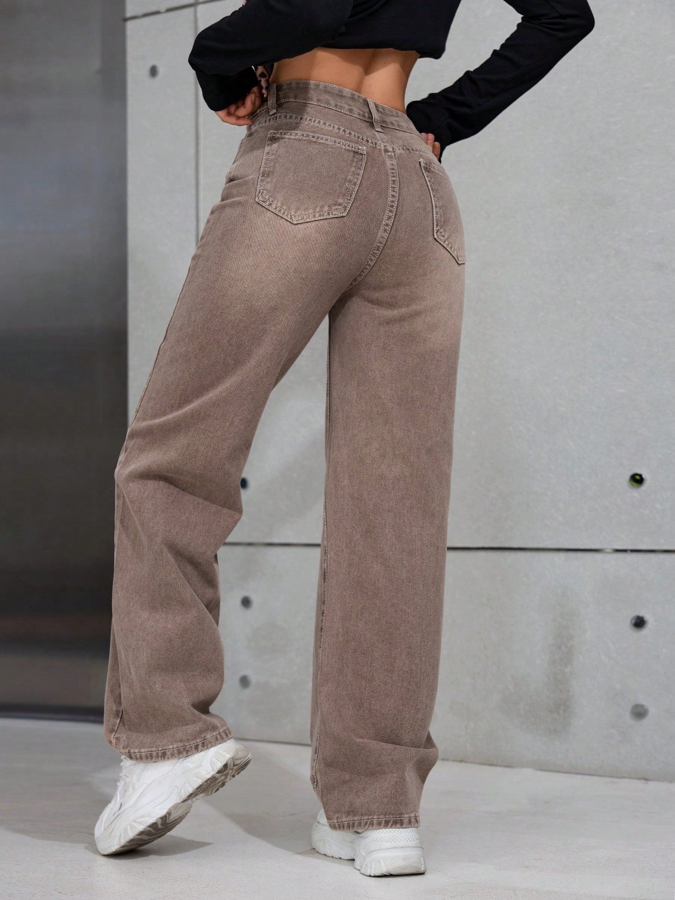 SHEIN x Lina SHEIN ICON Jeans droits taille mi-haute lavés décontractés de style rétro