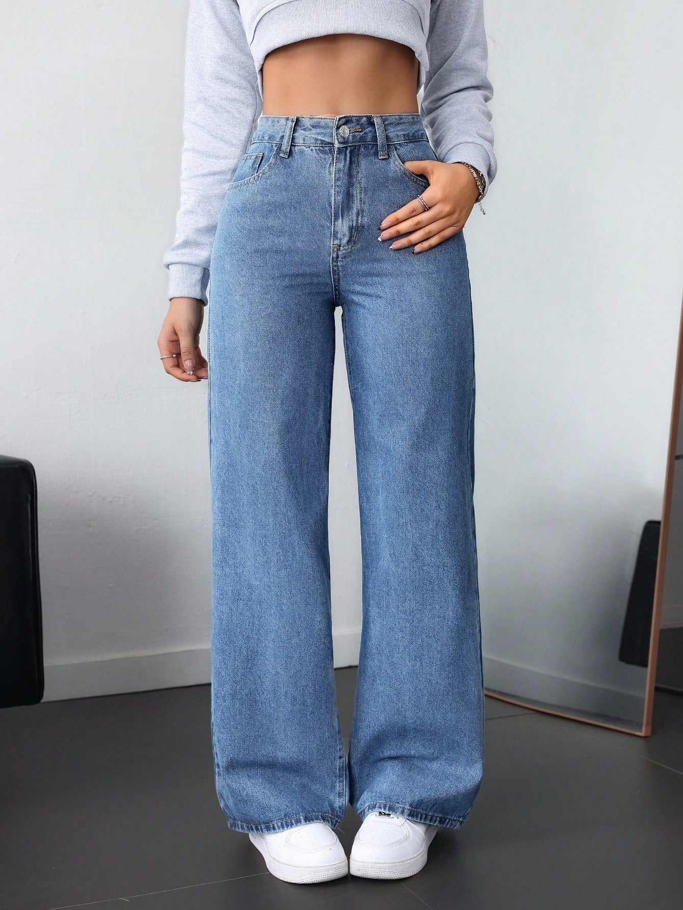 SHEIN EZwear Jean Droit Taille Haute