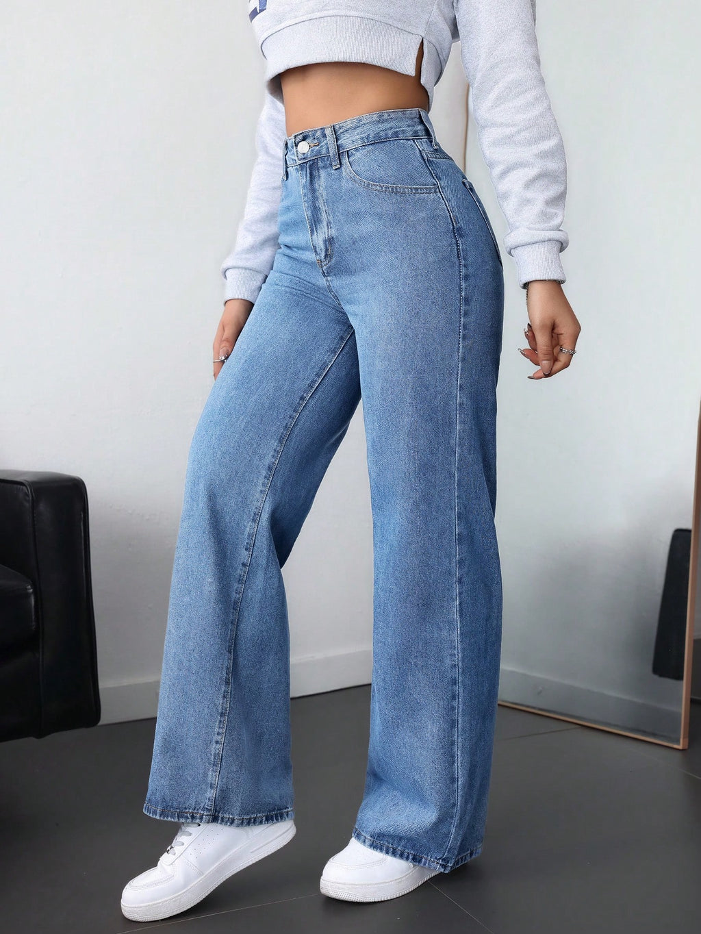 SHEIN EZwear Jean Droit Taille Haute