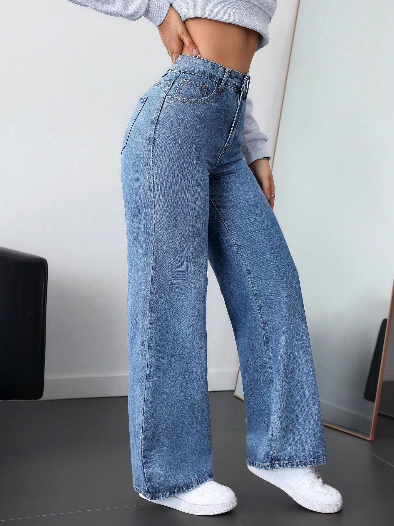 SHEIN EZwear Jean Droit Taille Haute