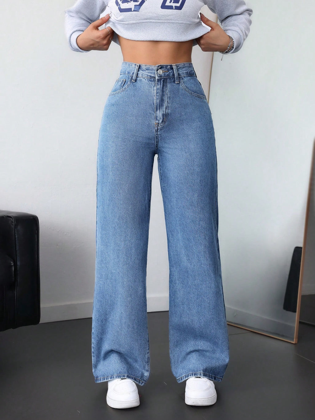 SHEIN EZwear Jean Droit Taille Haute