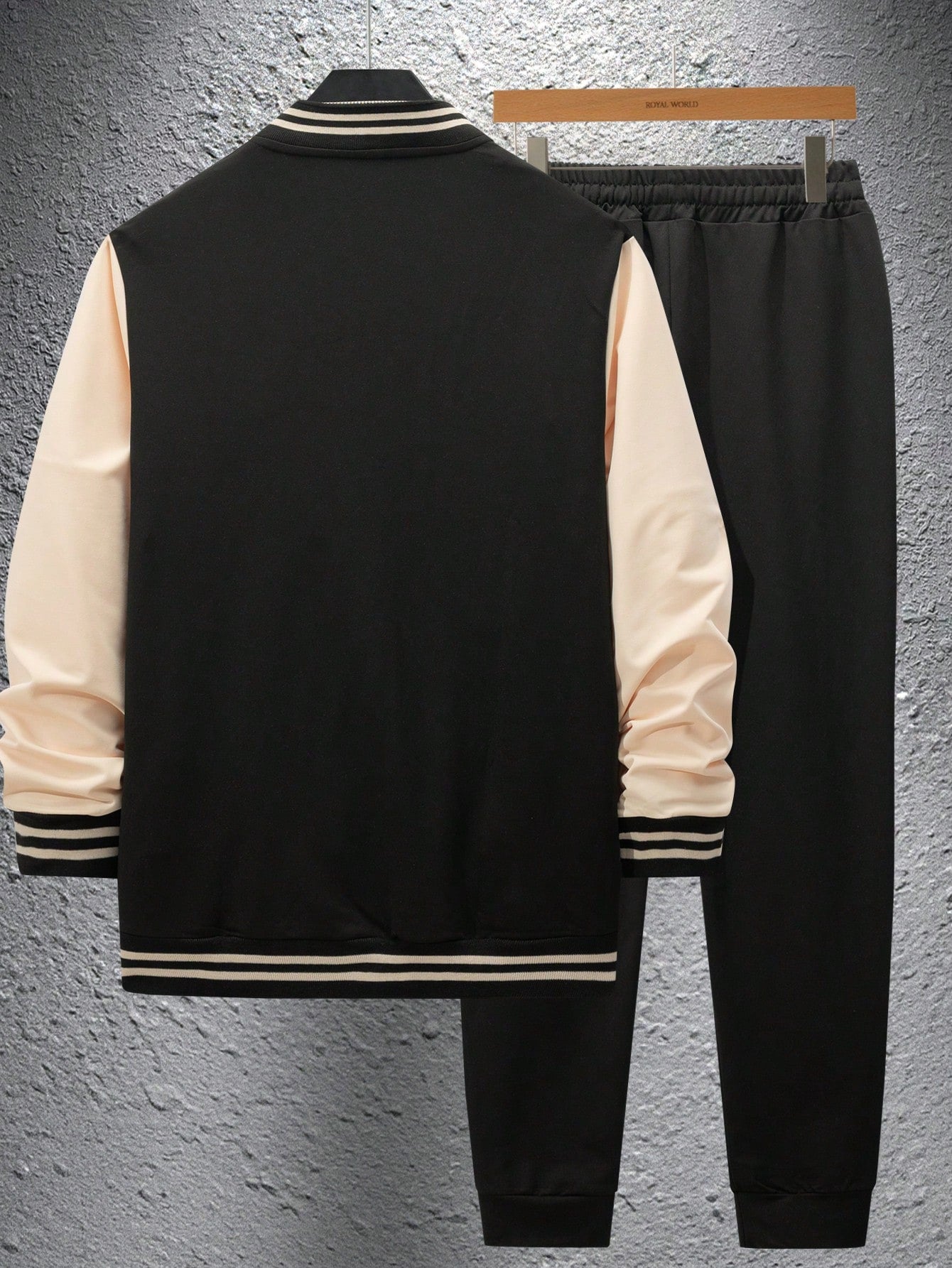 1 set Homme veste de baseball monobloc décontractée à col et pantalon, blocs de couleurs, 2 pièces, d'épaisseur moyenne, convient pour les voyages et l'usage quotidien