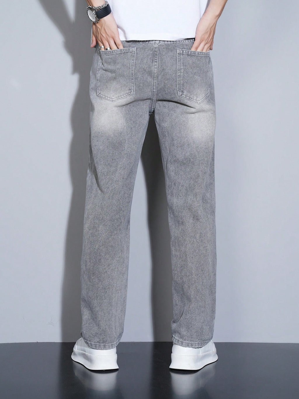 Manfinity Homme Jeans en denim casual à coupe droite et ample avec plusieurs poches pour hommes