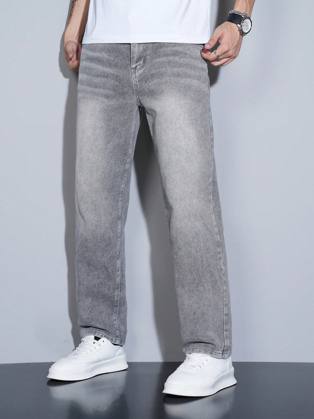 Manfinity Homme Jeans en denim casual à coupe droite et ample avec plusieurs poches pour hommes