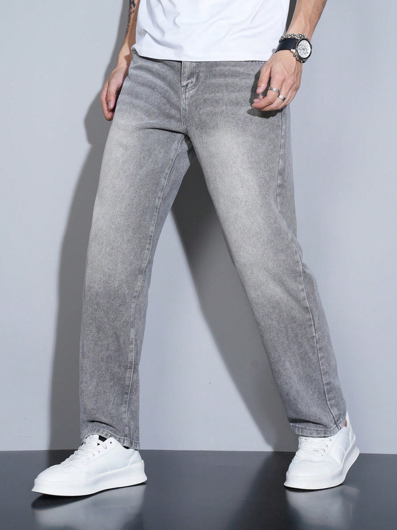 Manfinity Homme Jeans en denim casual à coupe droite et ample avec plusieurs poches pour hommes