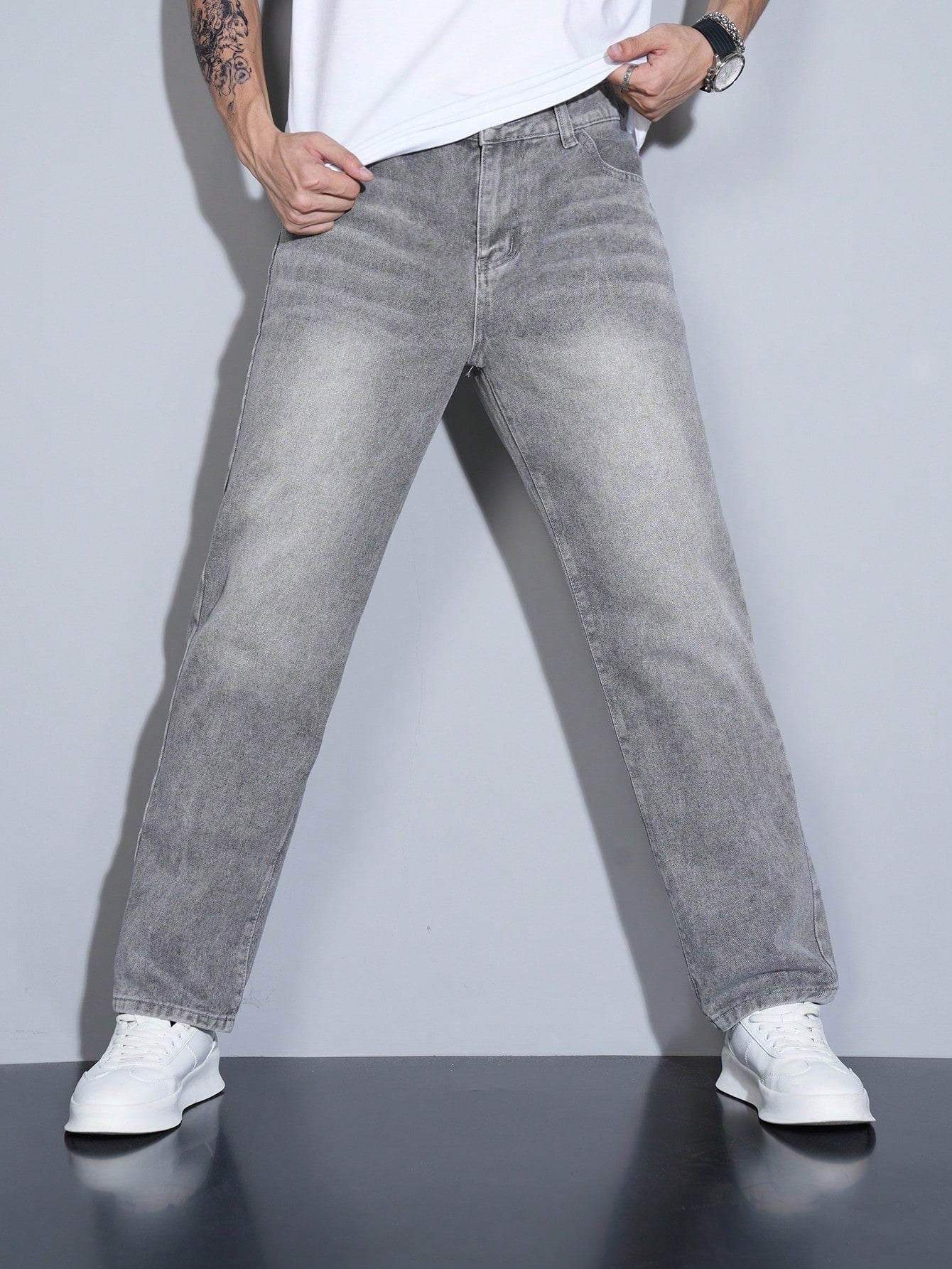 Manfinity Homme Jeans en denim casual à coupe droite et ample avec plusieurs poches pour hommes