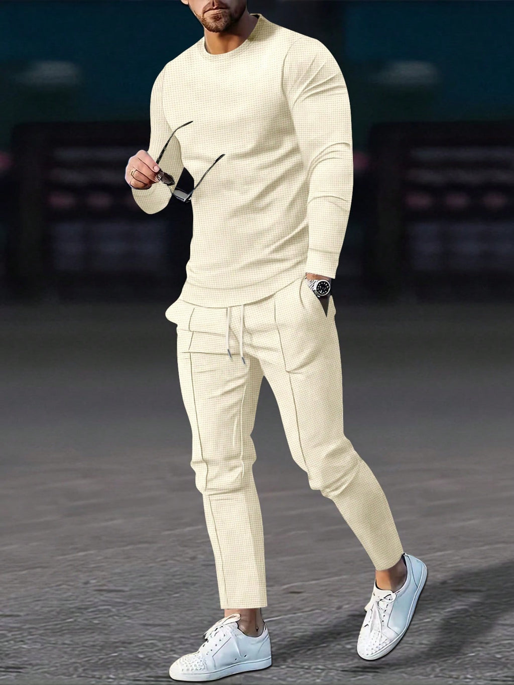 Ensemble 2 pièces de vêtements pour hommes en tissu gaufré