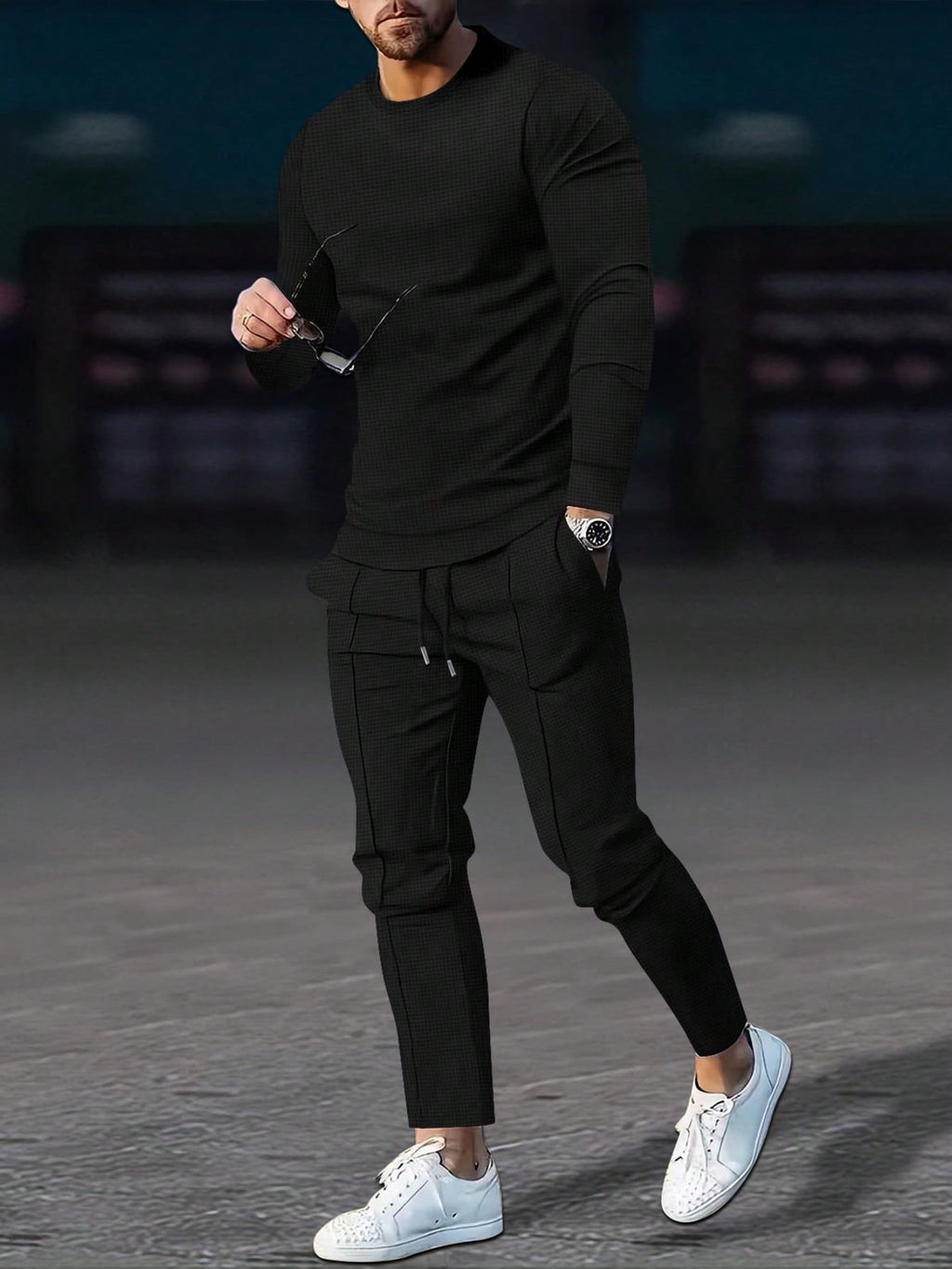 Ensemble 2 pièces de vêtements pour hommes en tissu gaufré