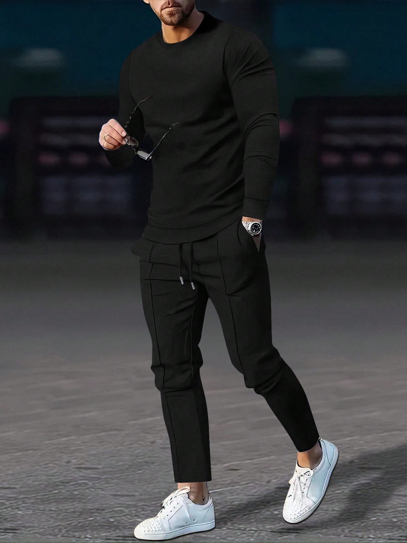 Ensemble 2 pièces de vêtements pour hommes en tissu gaufré