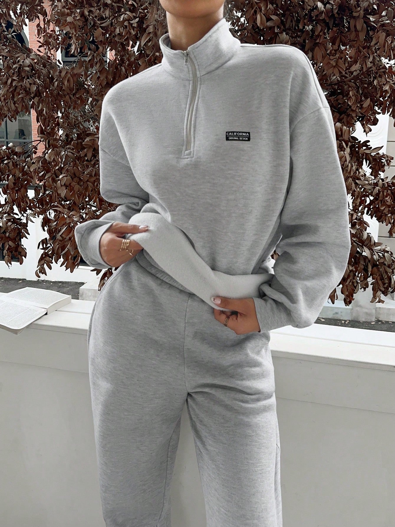 Slaydiva Ensemble sweat-shirt à col montant, demi-zip et pantalon, style western décontracté avec logo de cheval, coupe ample, doublé thermique, pour femmes. Convient pour l'automne/l'hiver