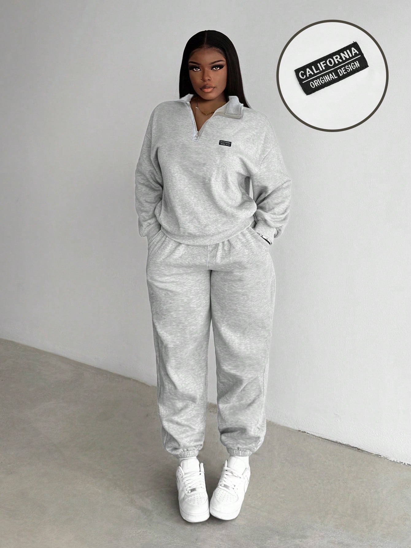 Slaydiva Ensemble sweat-shirt à col montant, demi-zip et pantalon, style western décontracté avec logo de cheval, coupe ample, doublé thermique, pour femmes. Convient pour l'automne/l'hiver