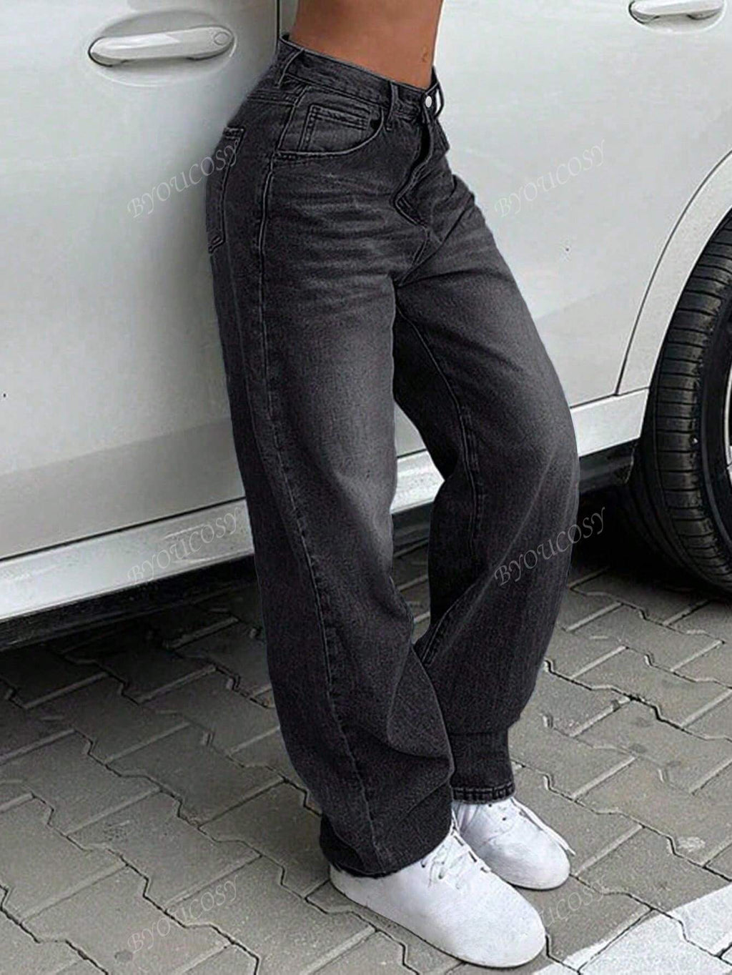 Pantalon en jean droit empilé ample rétro pour femmes