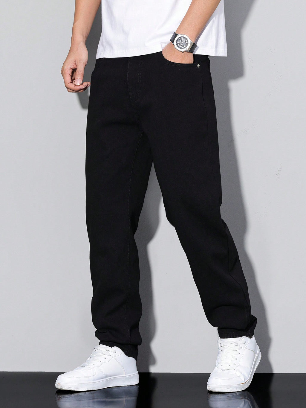 Manfinity Homme Jeans en denim fuselé délavé pour hommes, style décontracté