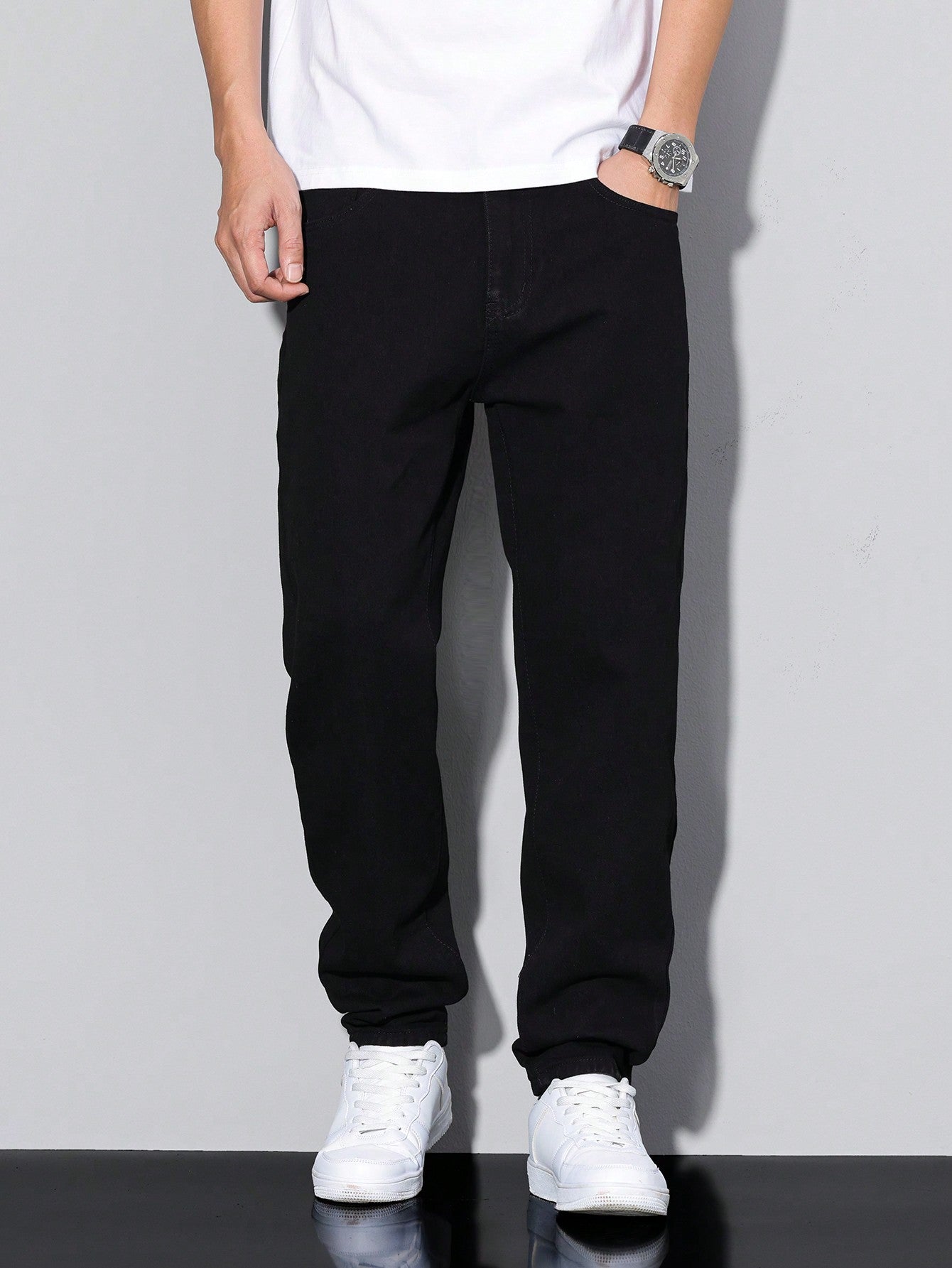 Manfinity Homme Jeans en denim fuselé délavé pour hommes, style décontracté